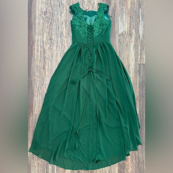 Emerald Green Lace Formal Bridesmaid Prom Dress Sz 9 Hi-Low Corset Built-in Bra - Picture 2 of 16